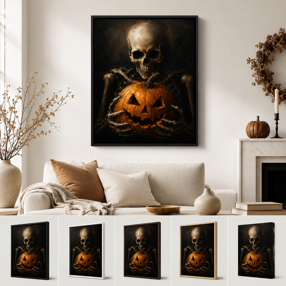 Halloween Skeleton Pumpkin Canvas Wall Art Aura Canvas