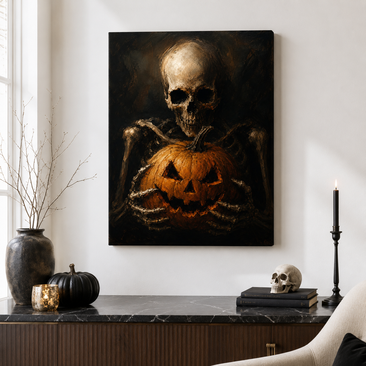 Halloween Skeleton Pumpkin Canvas Wall Art Aura Canvas