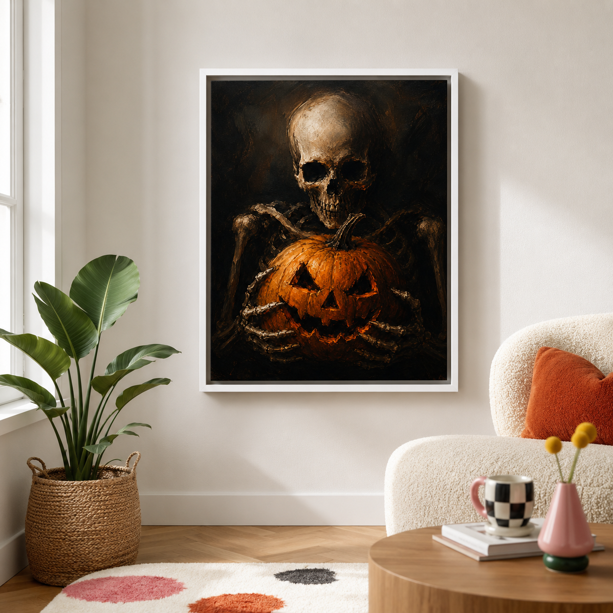Halloween Skeleton Pumpkin Canvas Wall Art Aura Canvas