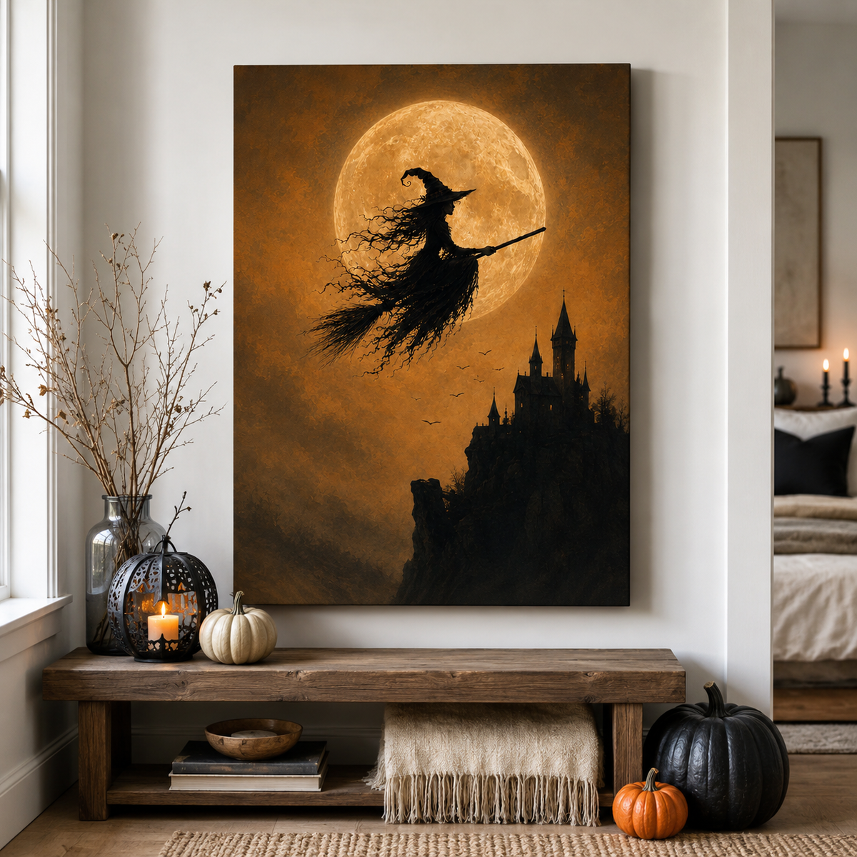 Halloween Witch Castle Canvas Wall Art Aura Canvas