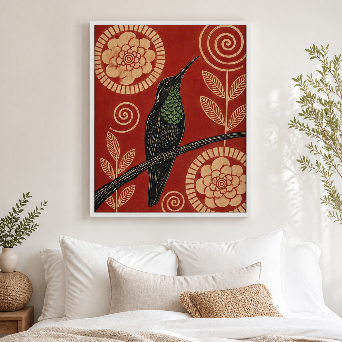 Hummingbird Canvas Wall Art bedroom mockup