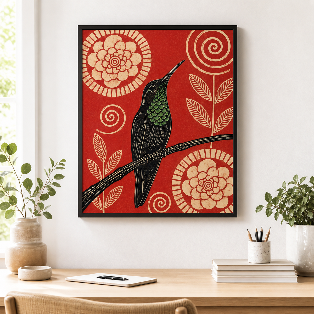 Hummingbird Canvas Wall Art home office mockup