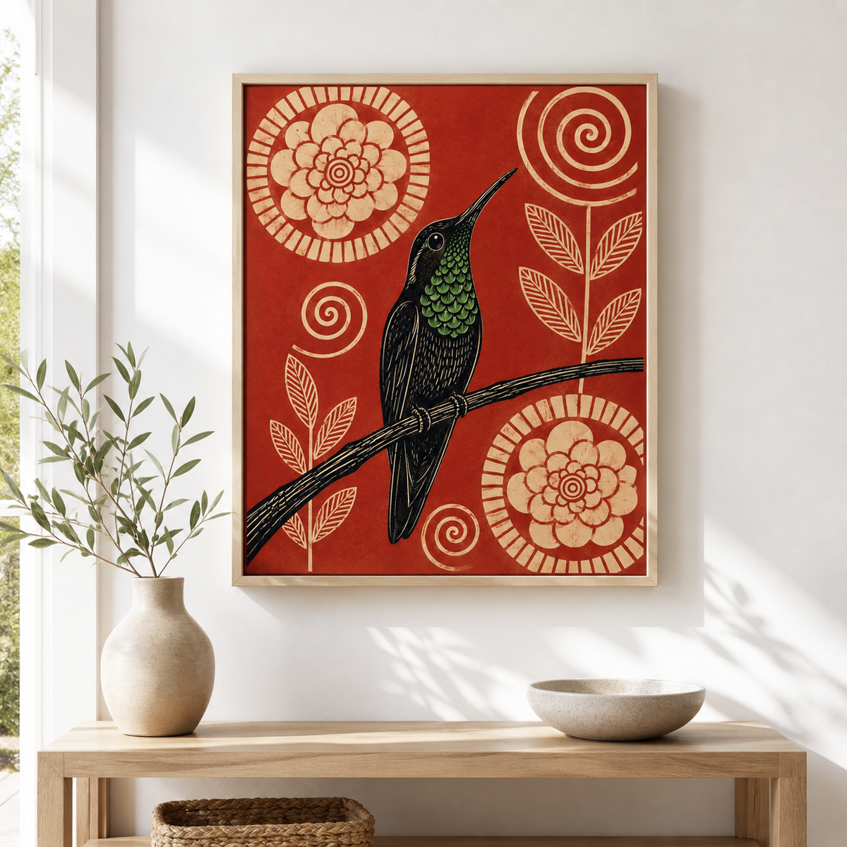 Hummingbird Canvas Wall Art entryway mockup