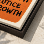 Motivational growth quote canvas wall art texture and frame close-up
