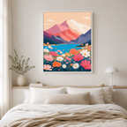 Mountain wildflower canvas wall art bedroom mockup