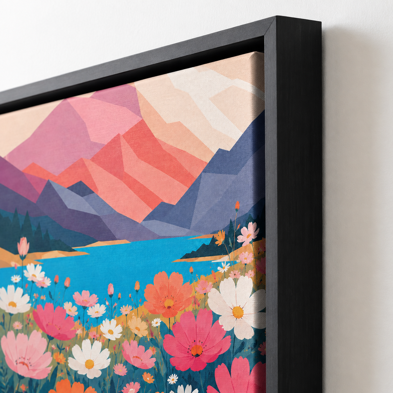 Mountain wildflower canvas wall art black frame close-up
