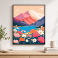 Mountain wildflower canvas wall art black frame mockup