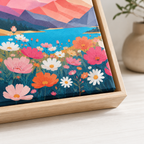 Mountain wildflower canvas wall art natural frame close-up