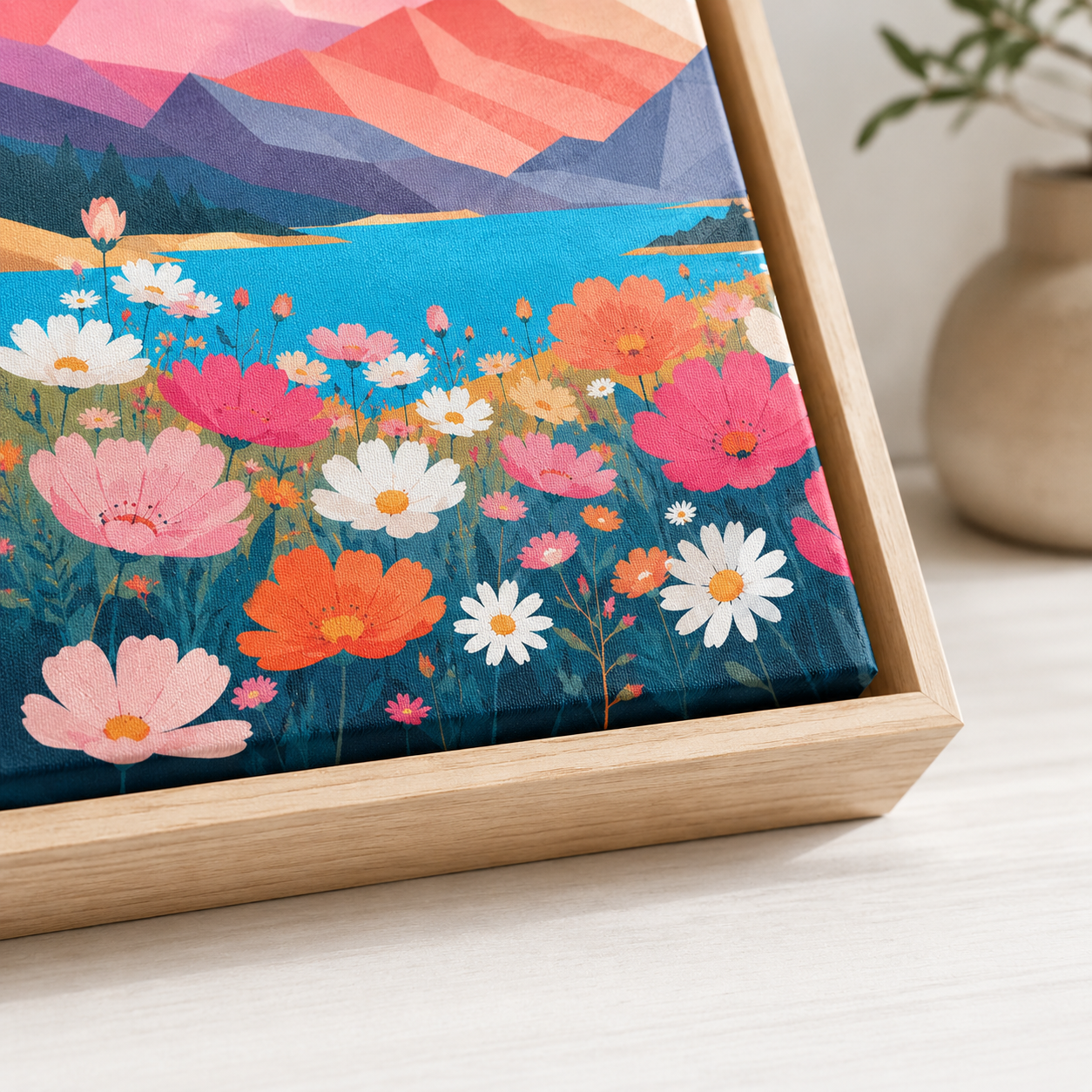 Mountain wildflower canvas wall art natural frame close-up