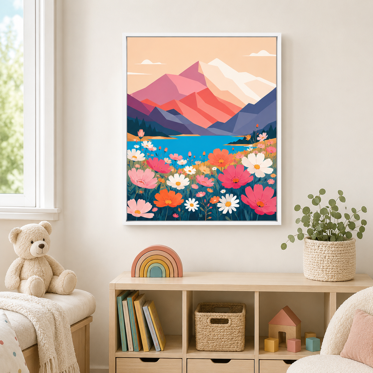 Mountain wildflower canvas wall art nursery mockup