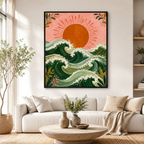 Ocean Waves Sunset Canvas Wall Art Aura Canvas