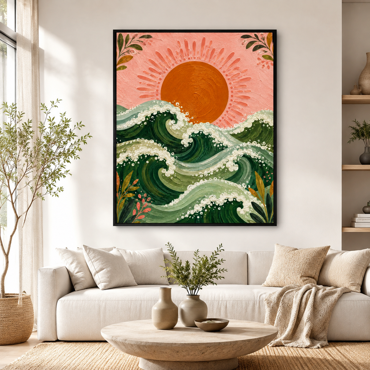 Ocean Waves Sunset Canvas Wall Art Aura Canvas