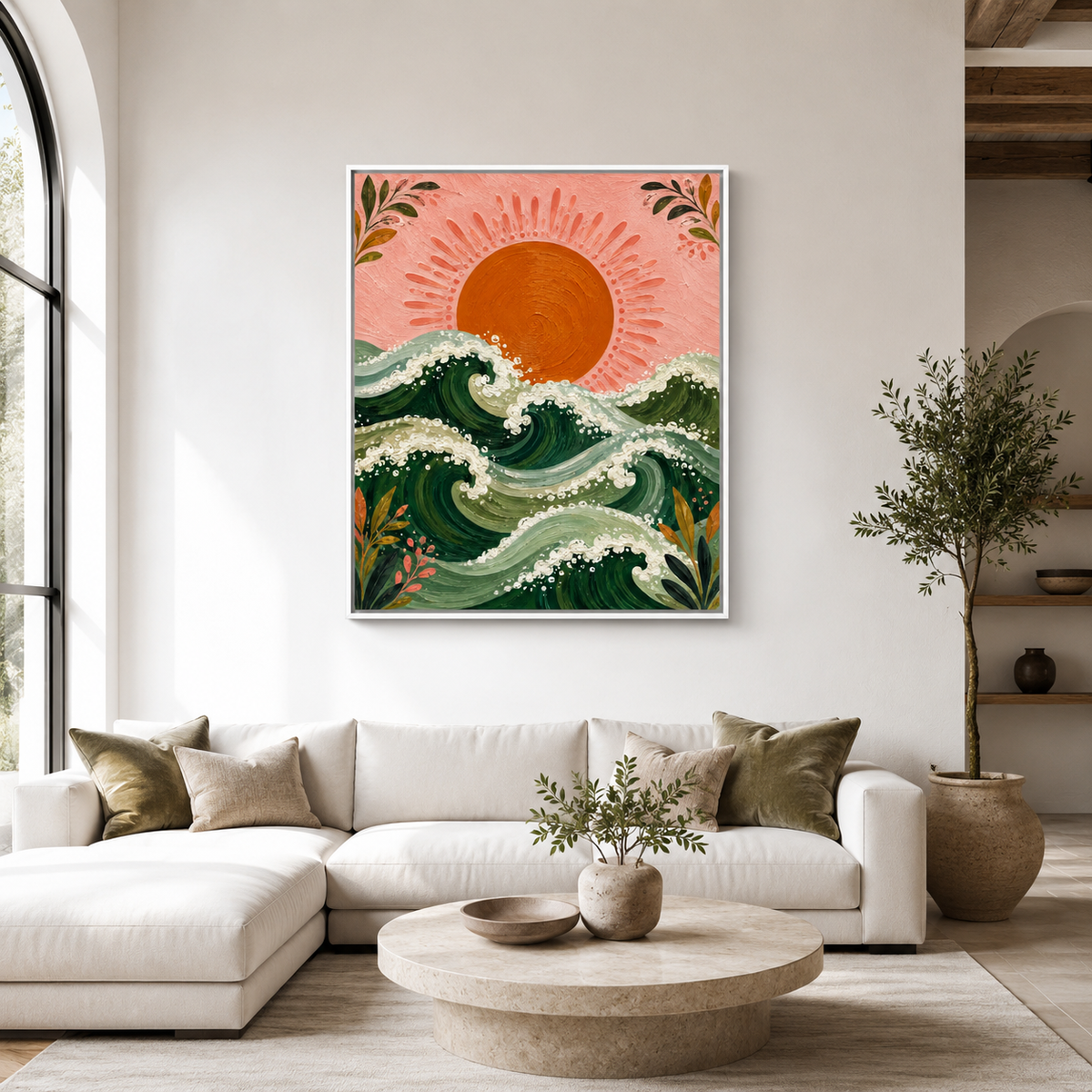 Ocean Waves Sunset Canvas Wall Art Aura Canvas
