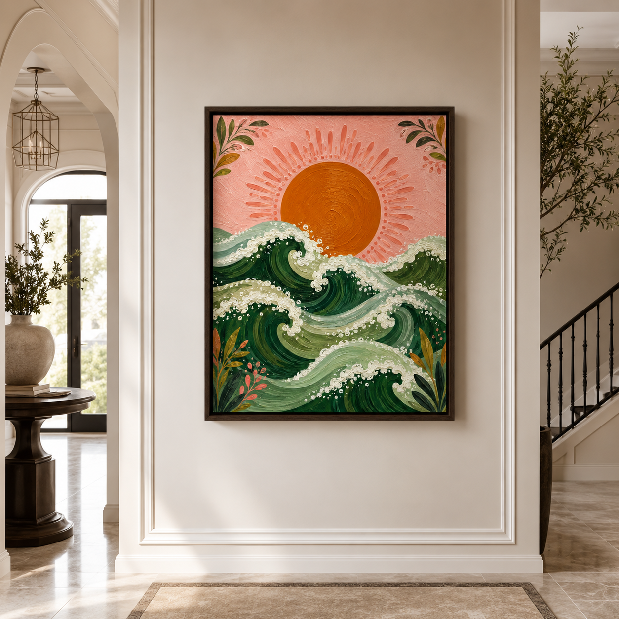 Ocean Waves Sunset Canvas Wall Art Aura Canvas