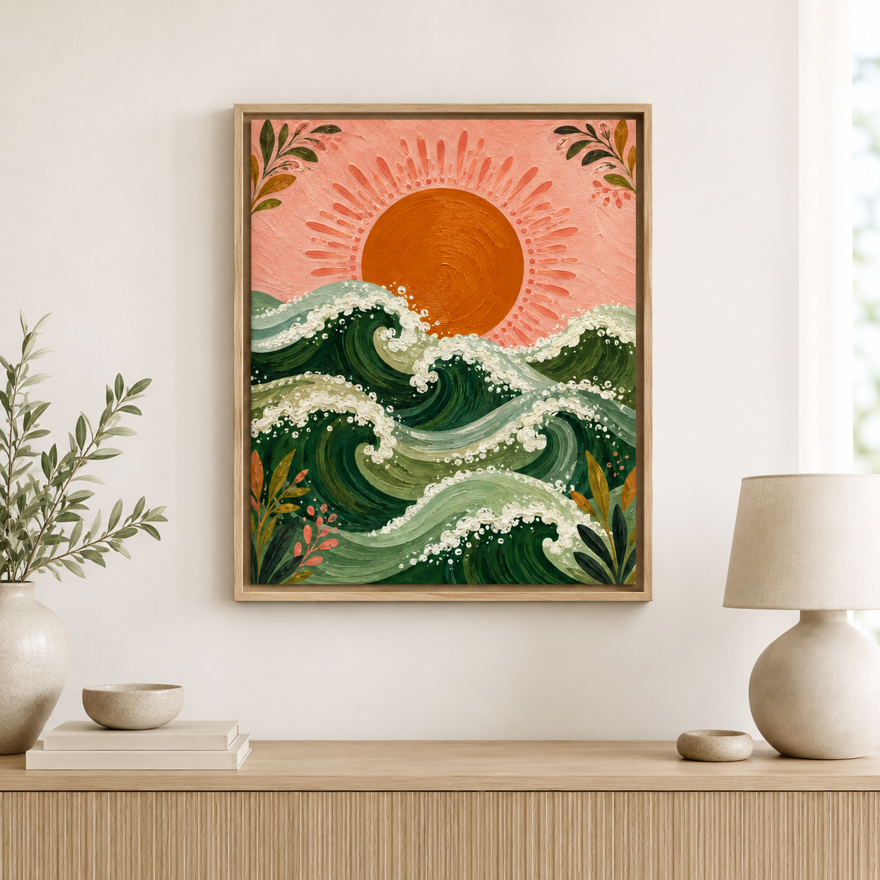 Ocean Waves Sunset Canvas Wall Art Aura Canvas