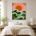 Ocean Waves Sunset Canvas Wall Art Aura Canvas