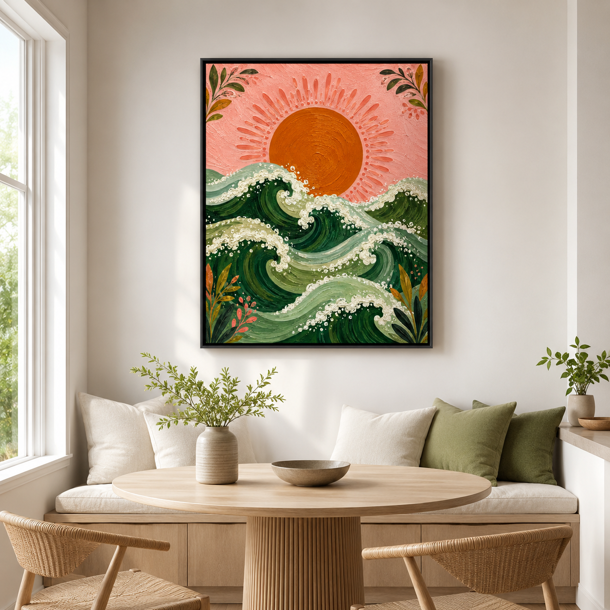 Ocean Waves Sunset Canvas Wall Art Aura Canvas