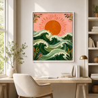 Ocean Waves Sunset Canvas Wall Art Aura Canvas