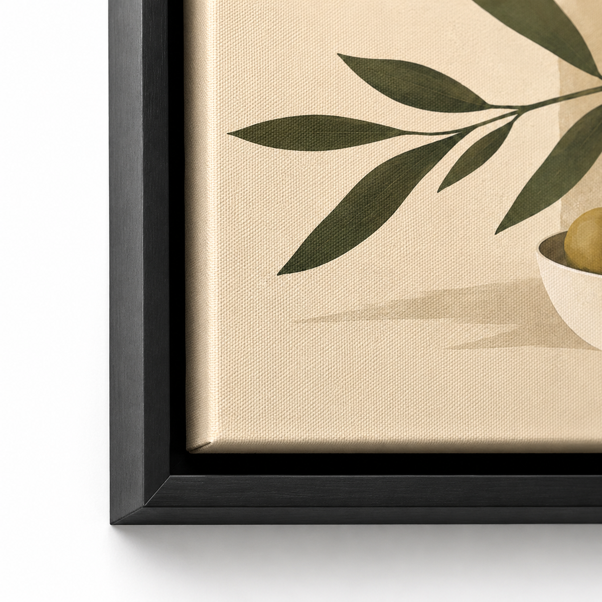 Olive Branch Canvas Wall Art black frame detail