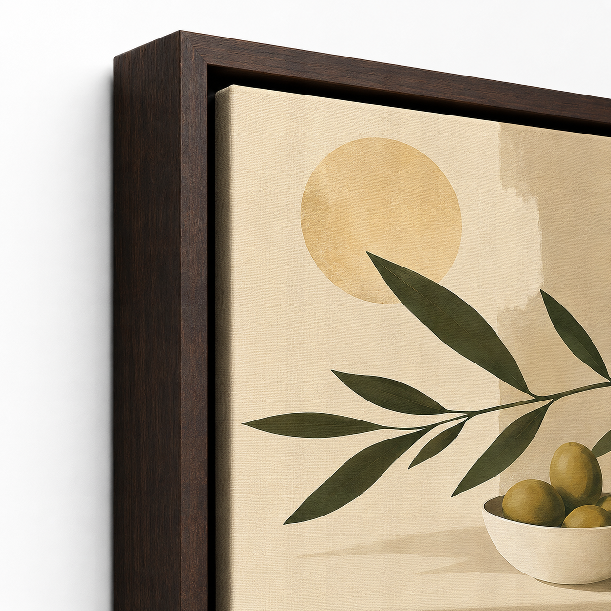 Olive Branch Canvas Wall Art dark frame detail
