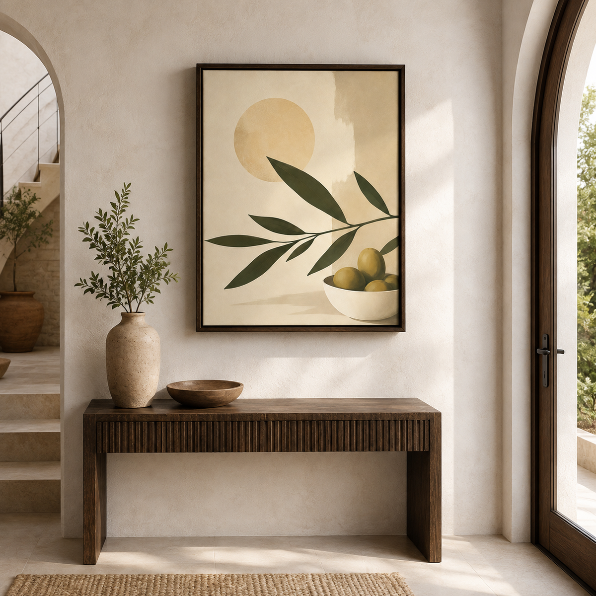 Olive Branch Canvas Wall Art in a dark frame