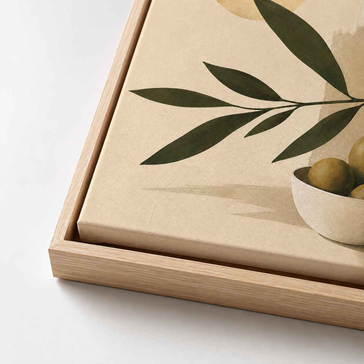 Olive Branch Canvas Wall Art natural frame detail