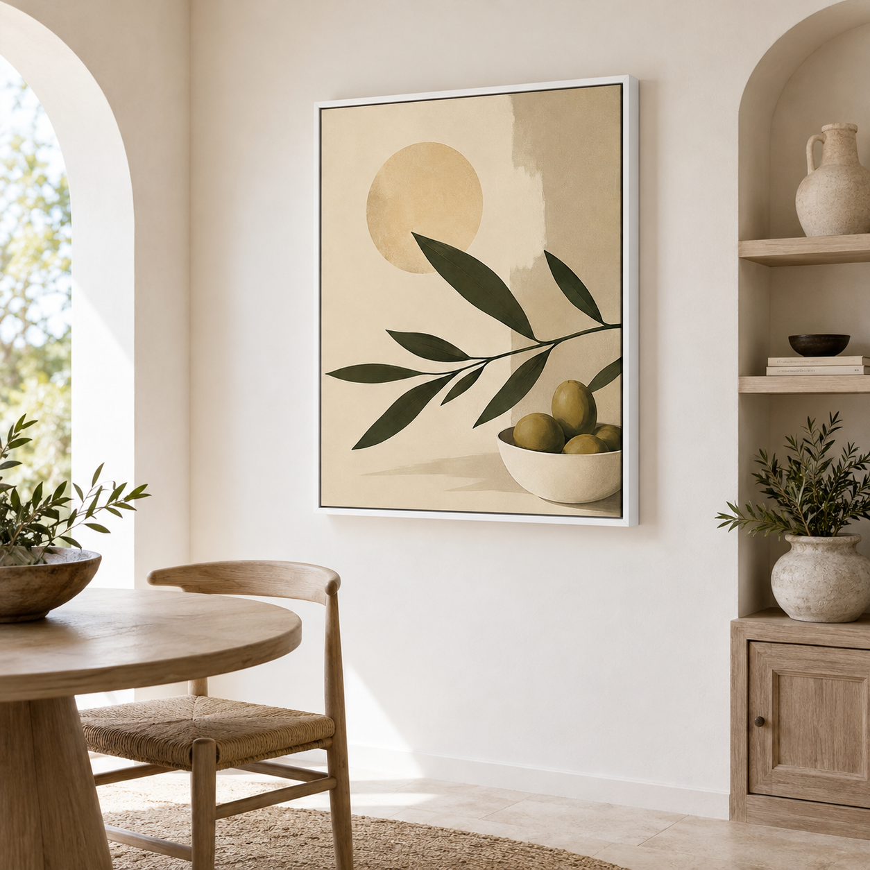 Olive Branch Canvas Wall Art in a white frame