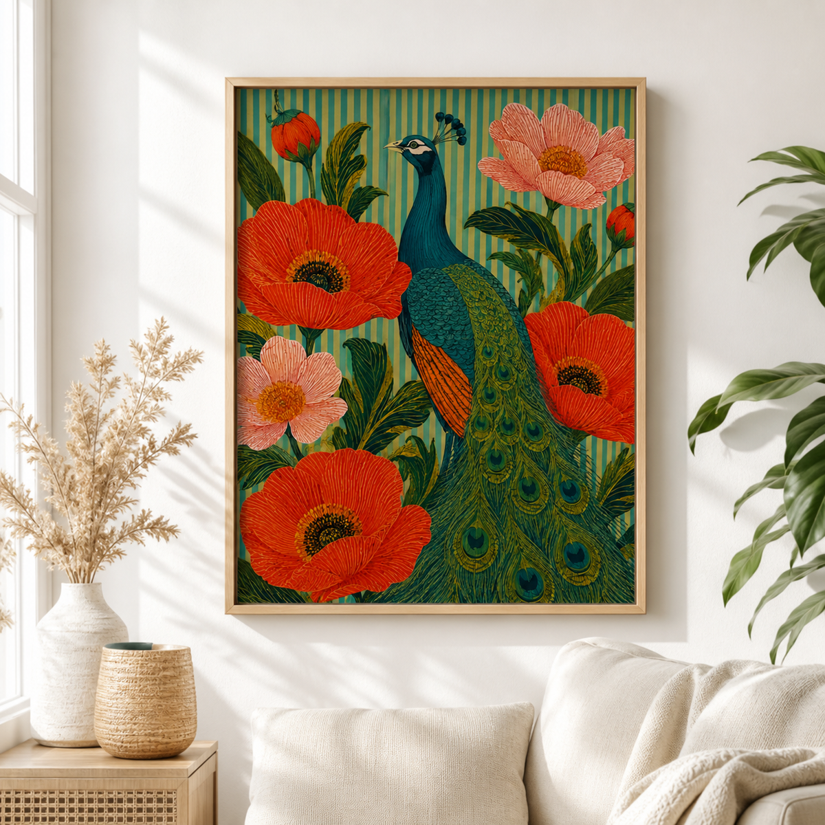 Peacock Canvas Wall Art living room mockup