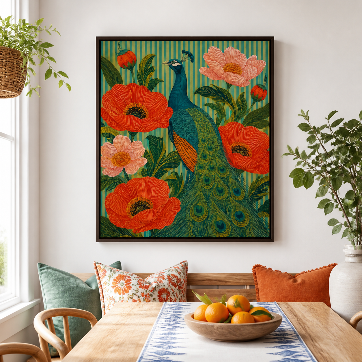 Peacock Canvas Wall Art dining room mockup