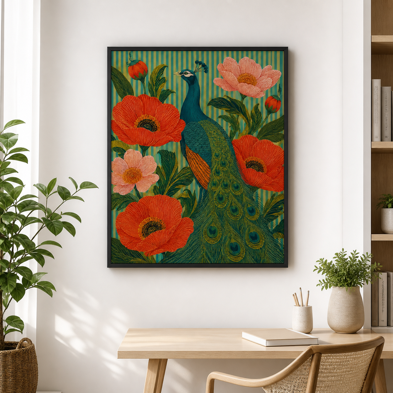 Peacock Canvas Wall Art home office mockup