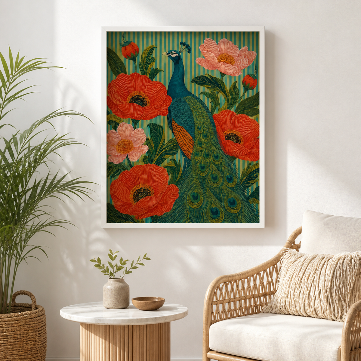 Peacock Canvas Wall Art lounge mockup