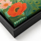 Peacock Canvas Wall Art black frame close-up