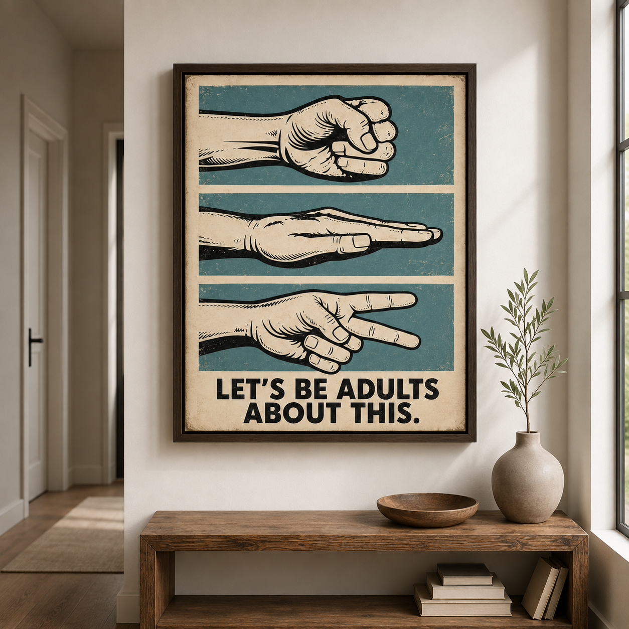 Rock paper scissors canvas wall art entryway mockup