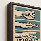 Rock paper scissors canvas wall art espresso frame detail
