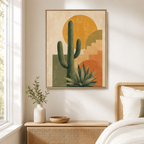 Southwestern cactus canvas wall art bedroom mockup