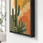 Southwestern cactus canvas wall art black frame close-up