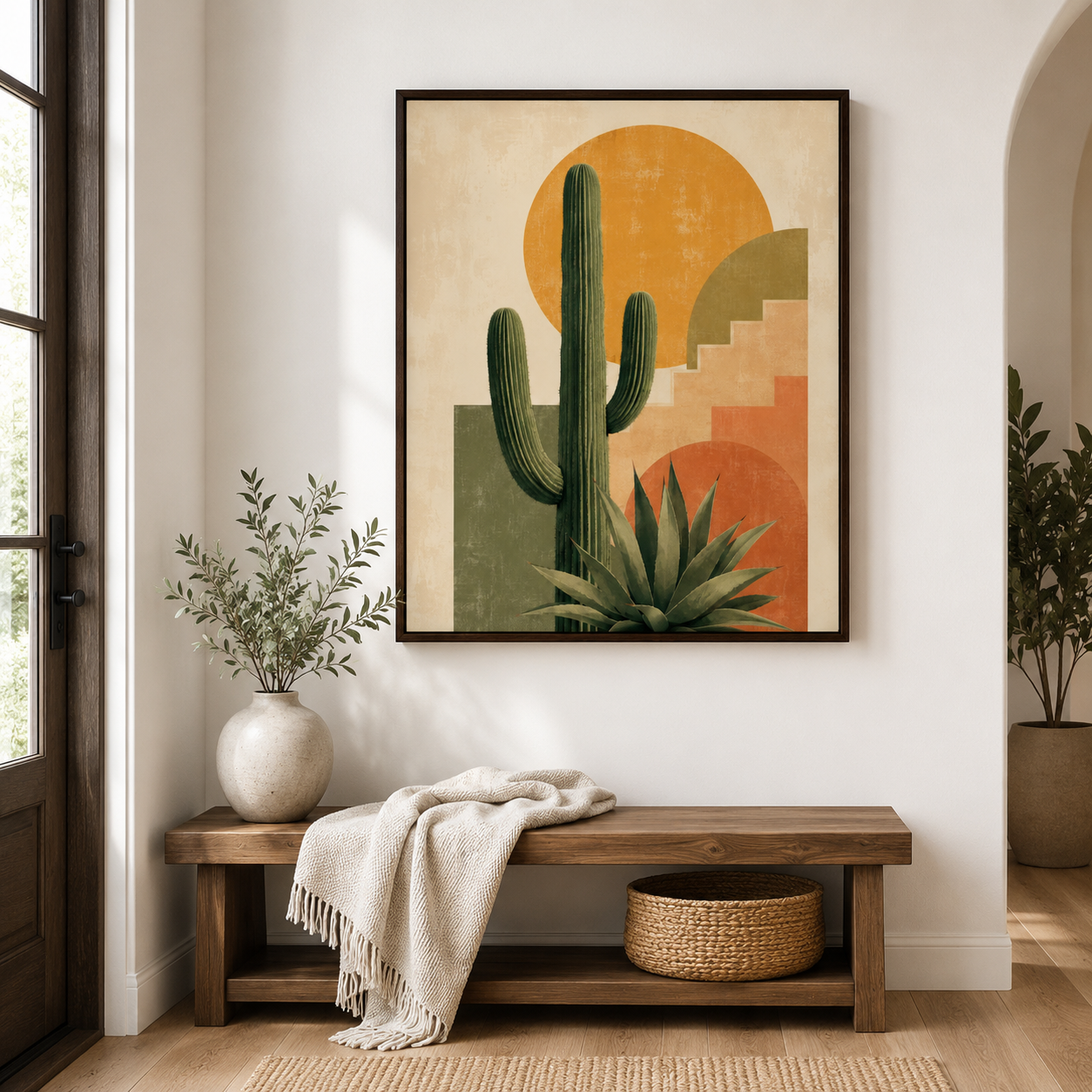 Southwestern cactus canvas wall art entryway mockup