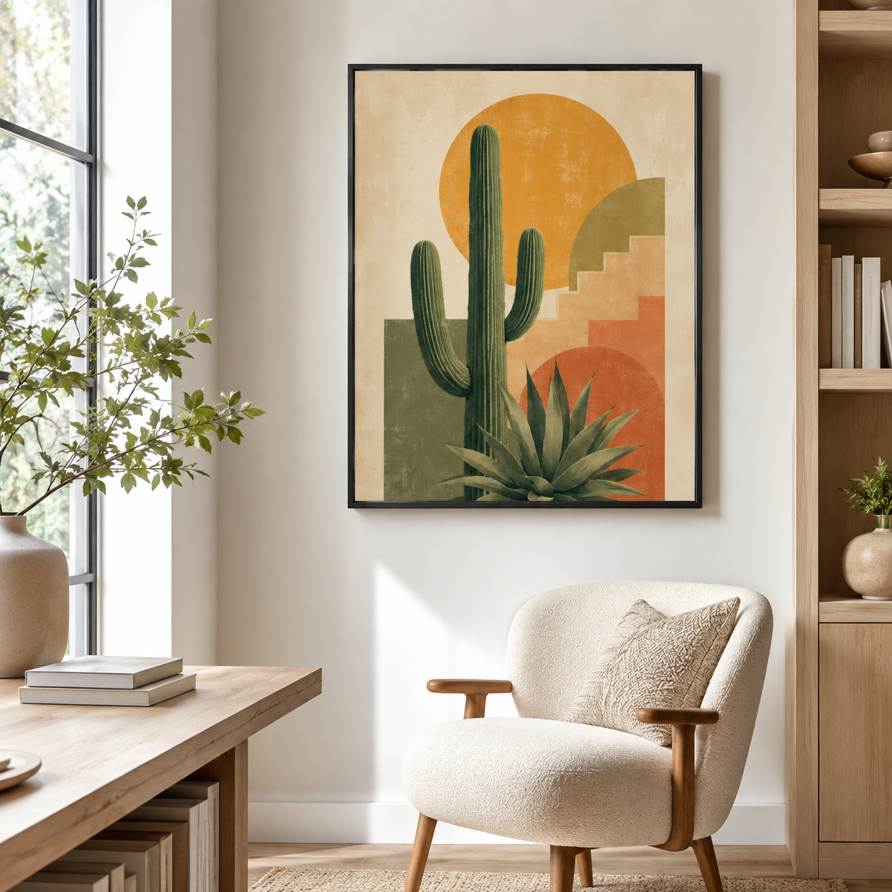 Southwestern cactus canvas wall art home office mockup