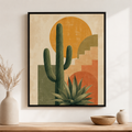 Southwestern cactus canvas wall art black frame mockup