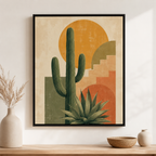 Southwestern cactus canvas wall art black frame mockup