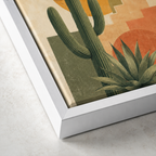 Southwestern cactus canvas wall art white frame close-up