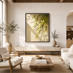 Sunlit Leaves Canvas Wall Art espresso frame room mockup