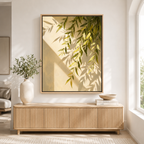 Sunlit Leaves Canvas Wall Art natural frame room mockup