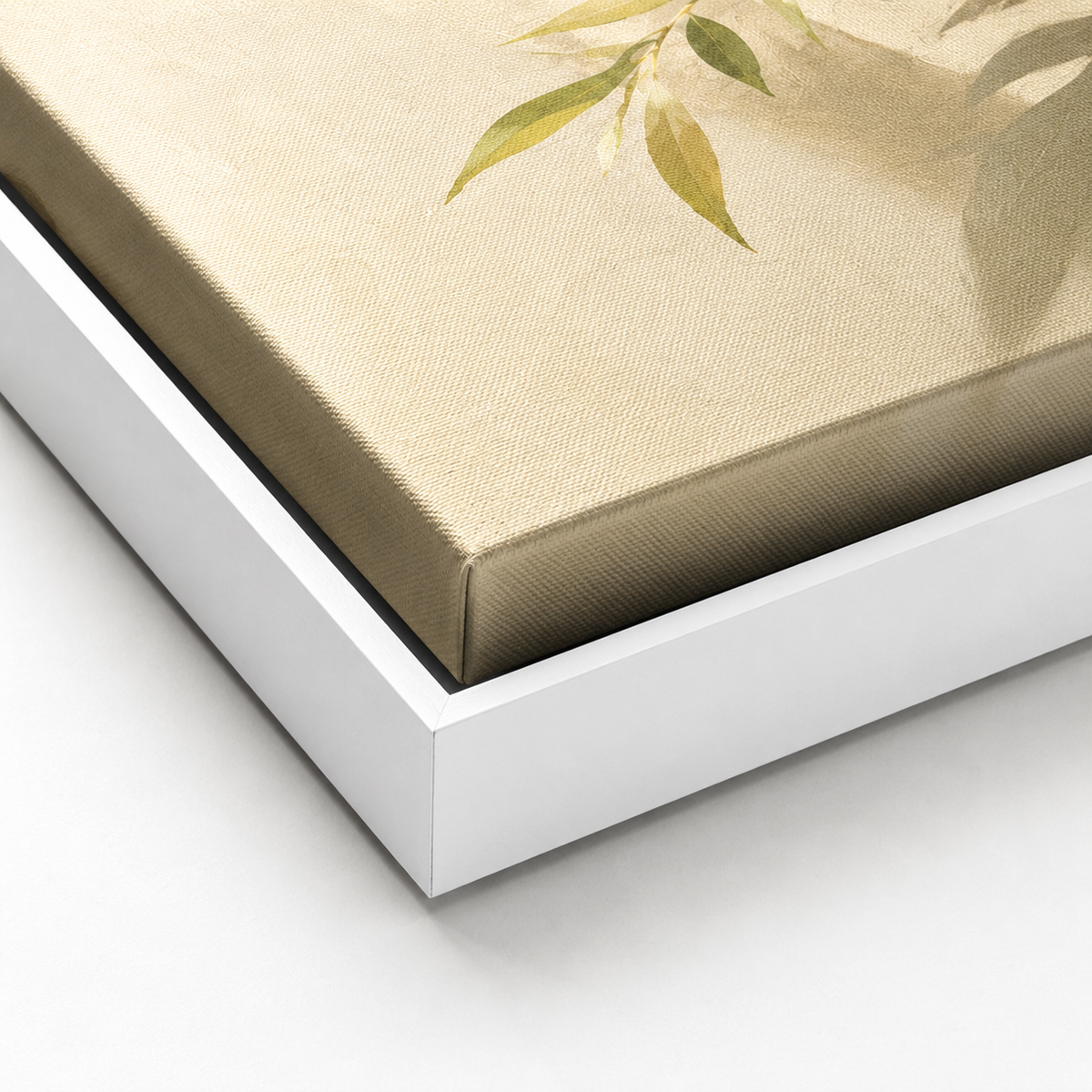 Sunlit Leaves Canvas Wall Art white frame close-up