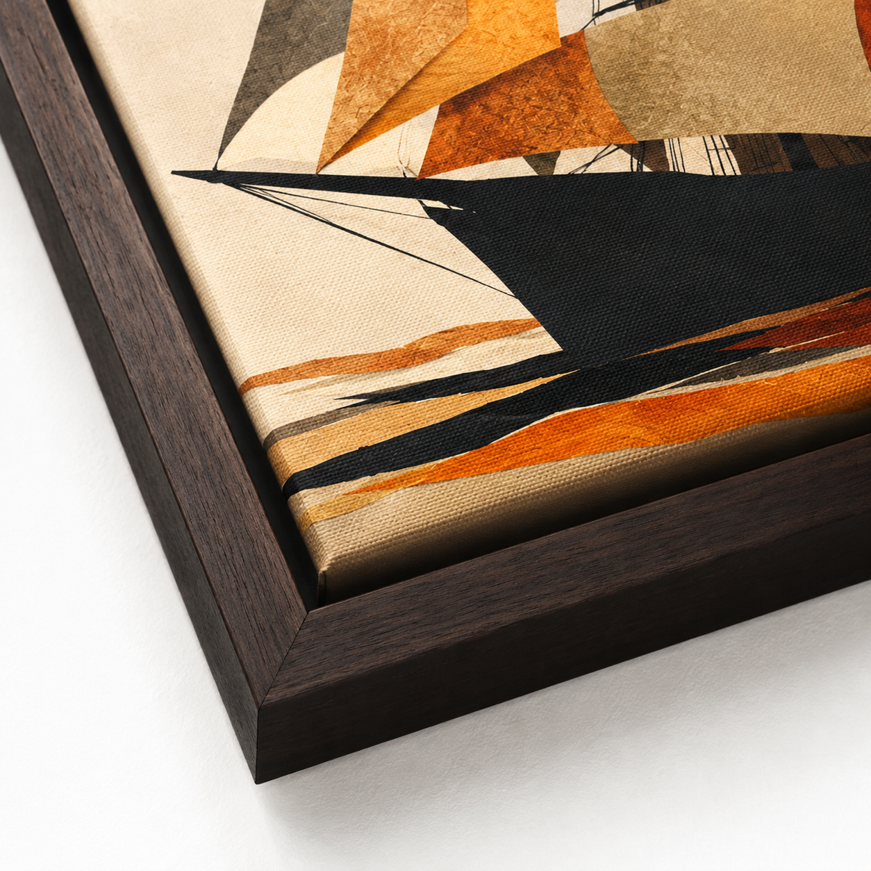 Vintage Sailboat Canvas Wall Art espresso frame close-up