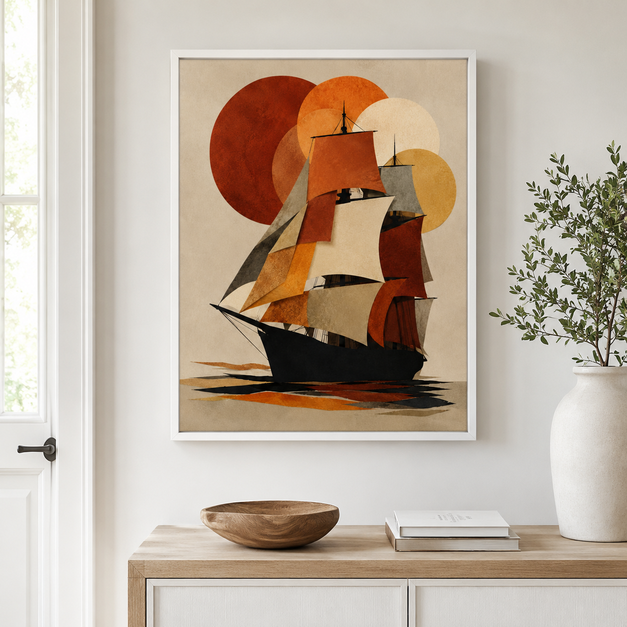 Vintage Sailboat Canvas Wall Art white frame mockup