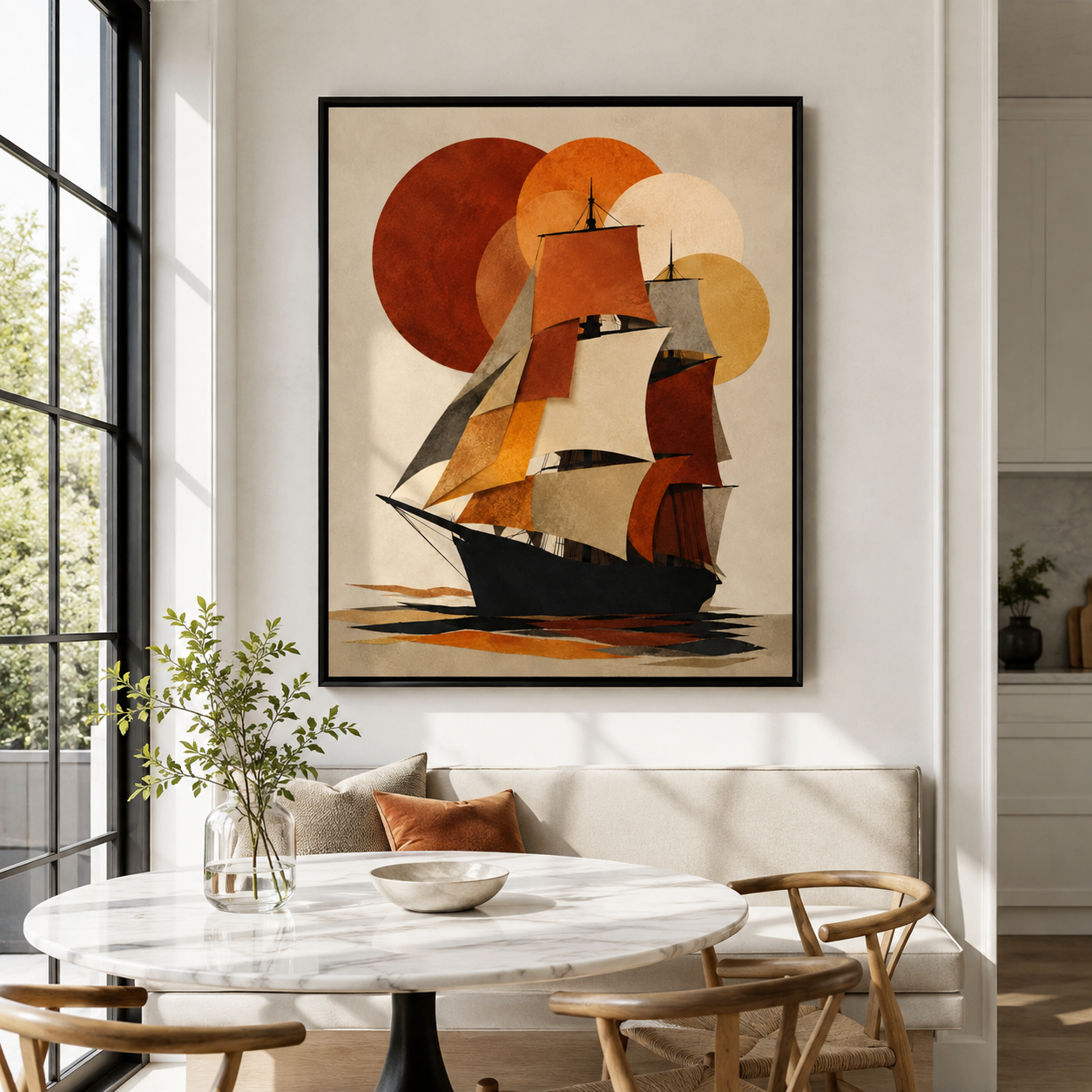 Vintage Sailboat Canvas Wall Art dining room mockup