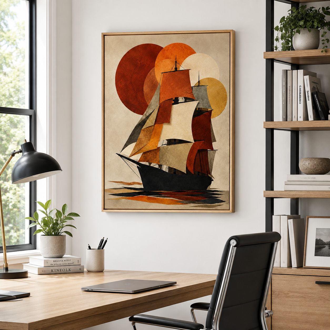 Vintage Sailboat Canvas Wall Art home office mockup