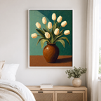 White tulip canvas wall art bedroom mockup