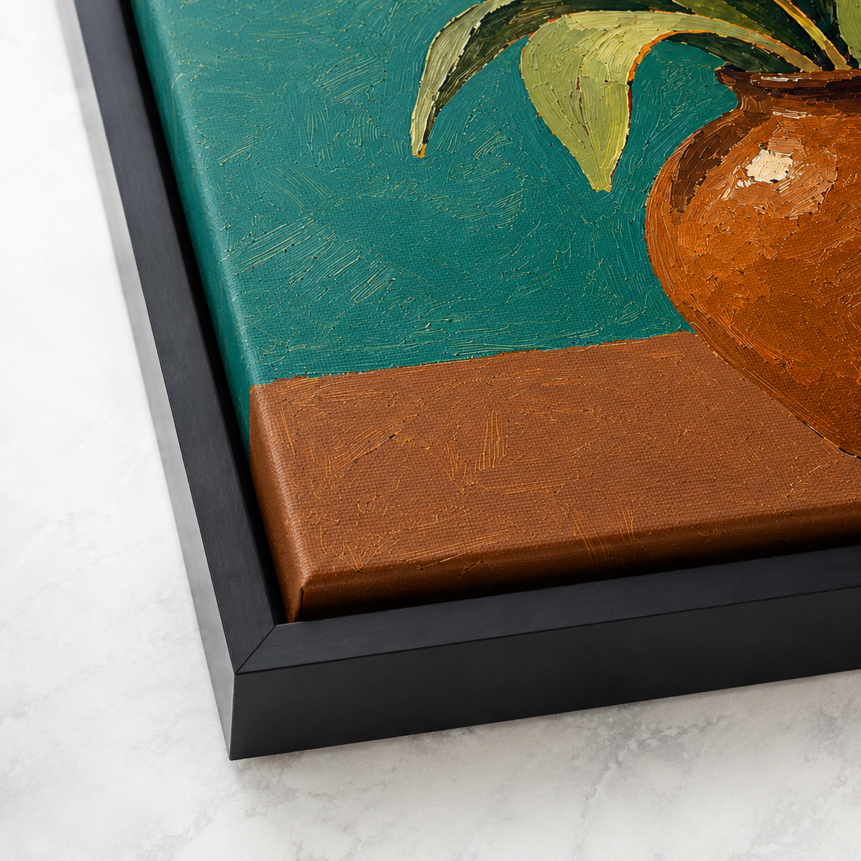 White tulip canvas wall art black frame close-up